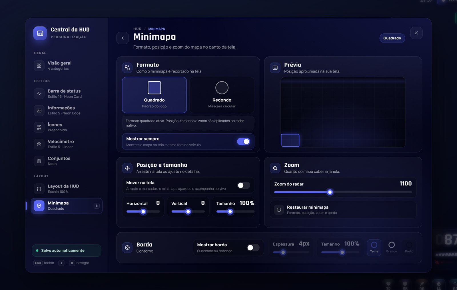 Configuração do minimapa